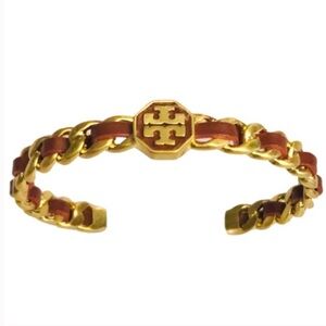 Tory Burch Red Marion Woven Chain Cuff Bracelet